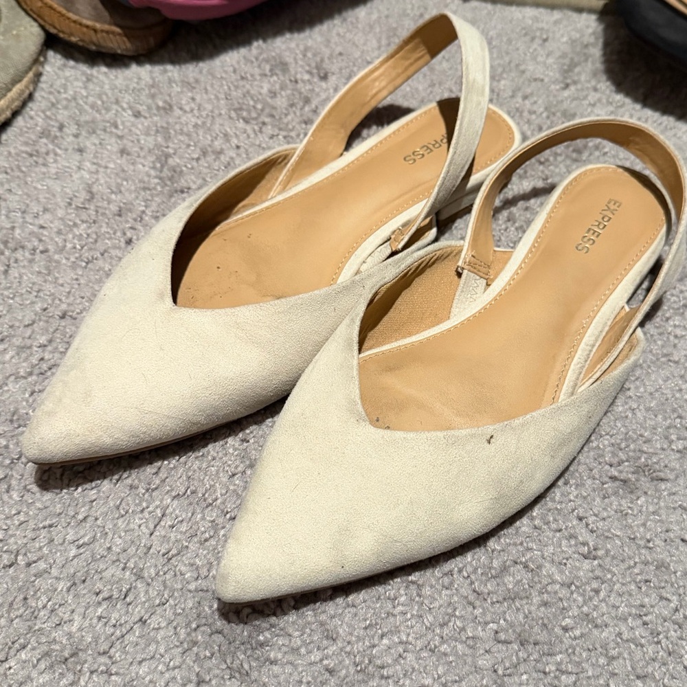 Express Cream Pointed Slingback Flats - Women's